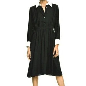Zara black dress with collar and pearl buttons size xs